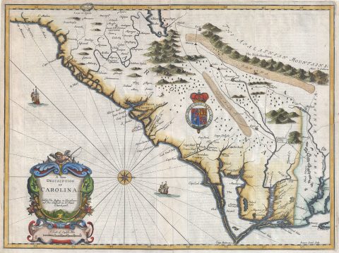 1676 John Speed Map of Carolina w/ Lederer geography