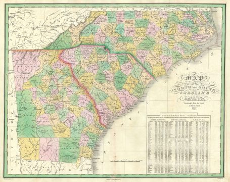 1827 Finely Map of North Carolina, South Carolina and Georgia