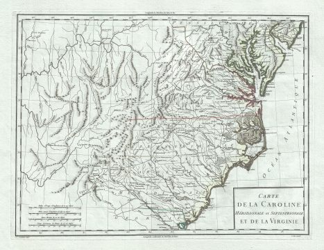 1795 Tardieu Map of Map of North Carolina, South Carolina, and Virginia