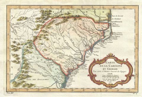 1757 Bellin Map of Carolina and Georgia