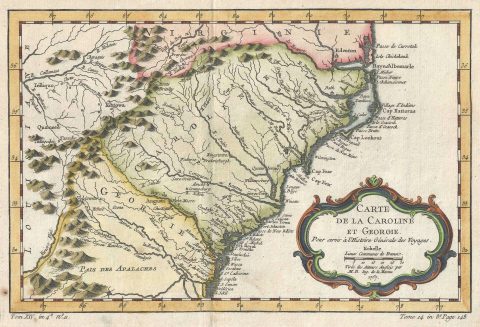 1757 Bellin Map of Carolina and Georgia