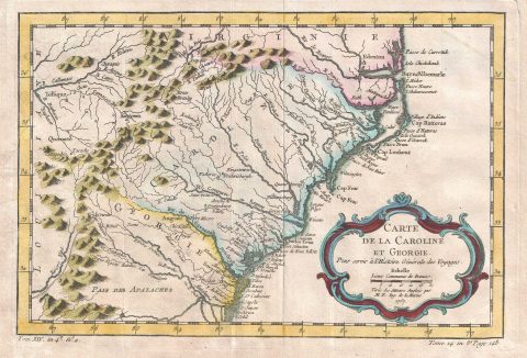 1757 Bellin Map of Carolina and Georgia