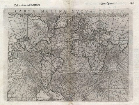 1561 Ruscelli Mariner's Map of the World