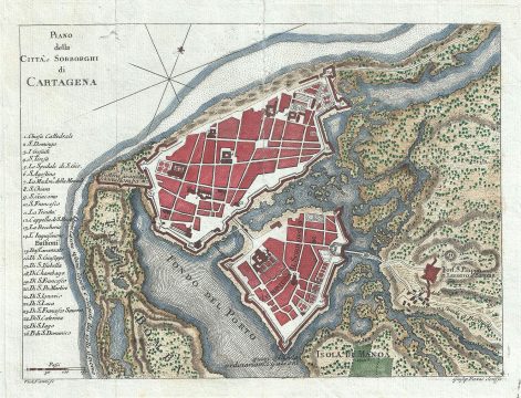 1763 Vanni Map or Plan of Cartagena, Colombia
