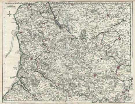 1711 De L'isle Map of Artois, Northern France (Pas-de-Calais)
