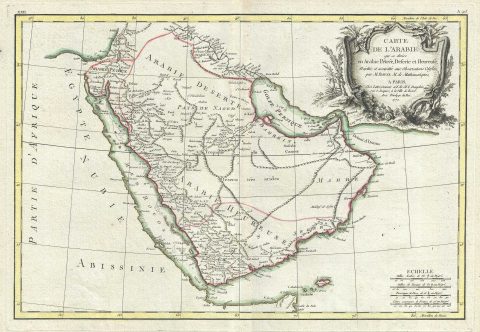 1770 Bonne Map of the Arabian Peninsula