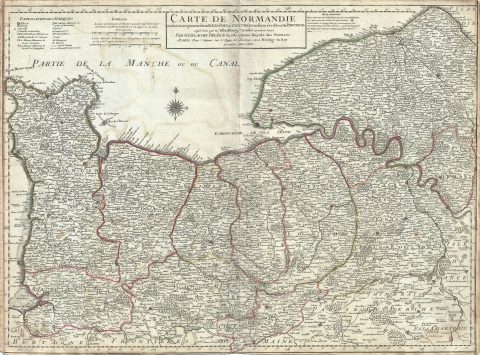 1716 De L'isle Map of Normandy, France