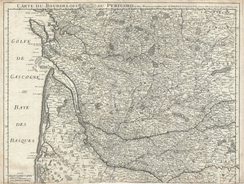 1714 De L'isle Map of Bourdelois, Perigord, Gironde, France (Bordeaux Wine Region)