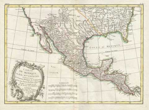 1771 Bonne Map of Mexico (Texas), Louisiana and Florida