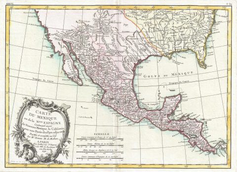 1771 Bonne Map of Mexico (Texas), Louisiana and Florida
