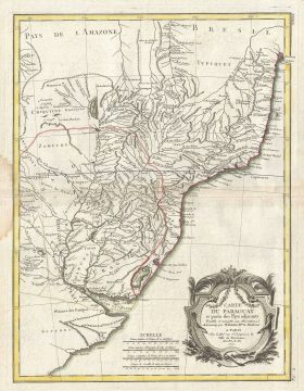 1771 Bonne Map of Paraguay, Uruguay, and Brazil