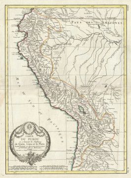 1778 Bonne Map of Peru, Ecuador, Bolivia, and the Western Amazon