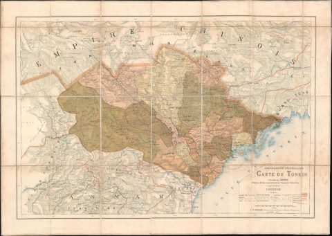 1891 French Bureau Topographique Map of Tonkin, North Vietnam, Indochina