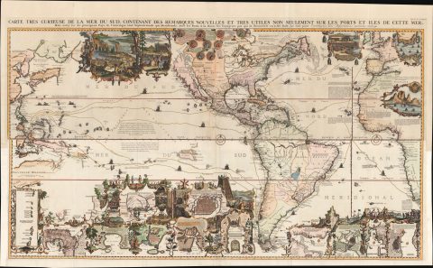 1719 Chatelain Dramatic Wall Map of the Americas and the Pacific