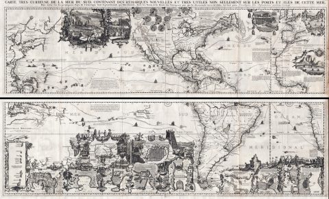 1719 Chatelain Dramatic Wall Map of the Americas and the Pacific