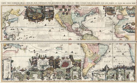 1719 Chatelain Dramatic Wall Map of the Americas and the Pacific