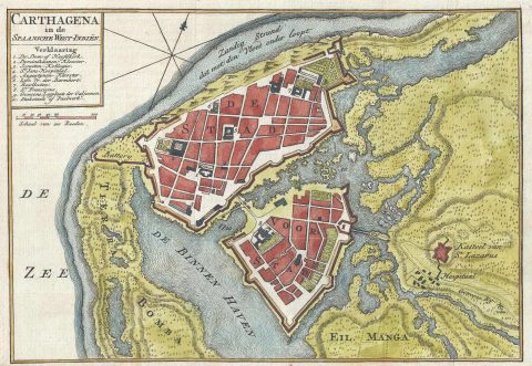 1766 Isaak Tirion Map of Cartagena, Colombia