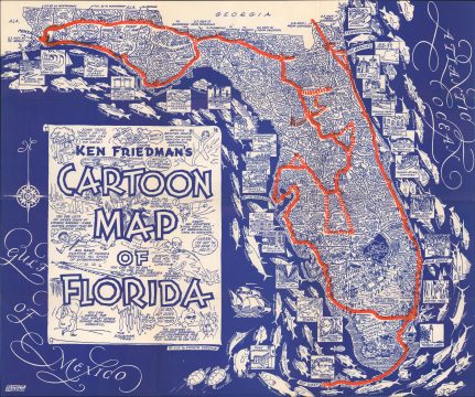 1938 Friedman Cartoon Pictorial Map of Florida