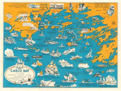 1976 Snow Pictorial Map of Casco Bay, Maine