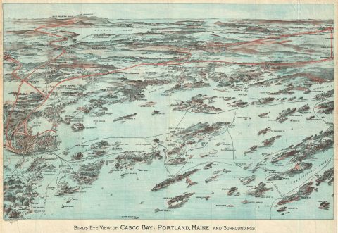 1906 Walker Bird's Eye View of Casco Bay, Portland, Maine