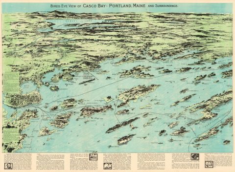 1950 Walker Bird's Eye View of Casco Bay, Portland, Maine