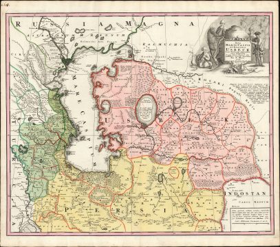 1735 Homann / Maas Map of the Caspian Sea, Persia, Uzbekistan
