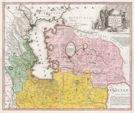 1735 Homann / Maas Map of the Caspian Sea, Persia, Uzbekistan