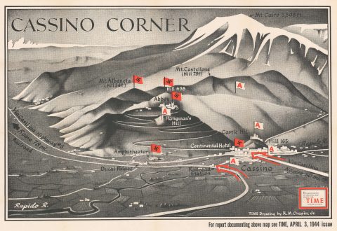 1944 Chapin Map of the Battle of Monte Cassino in Italy During World War II