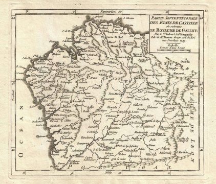 1749 Vaugondy Map of Castile, Spain and Santiago de Compostela