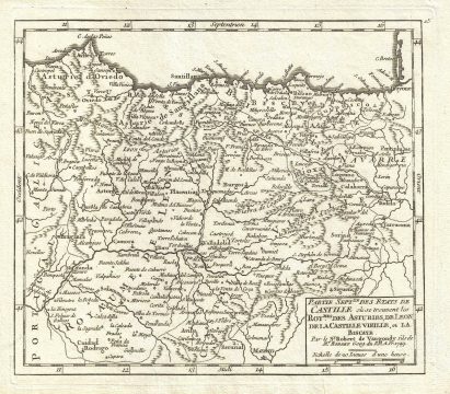 1749 Vaugondy Map of Castile and Basque Country, Spain