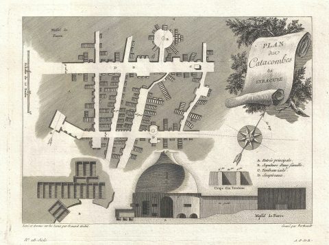 1786 Bertheault Map of the Catacombs of Syracuse, Italy