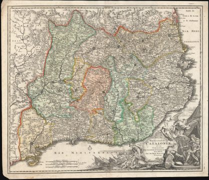 1707 Homann Map of Catalonia, Spain