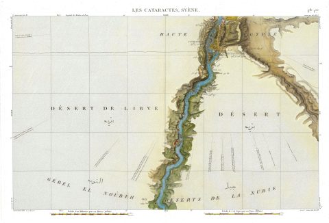 1817 Jacotin Napoleonic Era Map of the Nile Valley near Aswan, Egypt