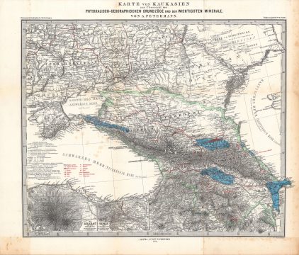 1874 Petermann Mineral Map of the Caucasus Region
