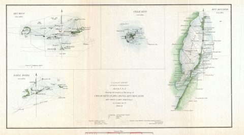 1852 U.S. Coast Survey Map of Key West, Biscayne Bay, and the Cedar Keys
