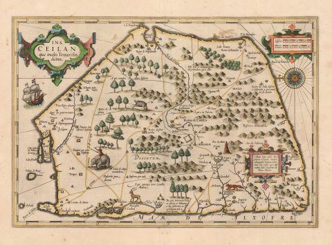 1623 Hondius Map of Ceylon or Sri Lanka