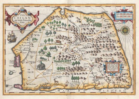 1609 Mercator and Hondius Map of Ceylon or Sri Lanka
