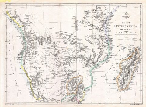 1868 Dispatch / Weller Map of South-Central Africa ( Angola, Botswana, Tanzania, etc. )