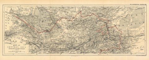 1893 Johnston Map of Central Asia Tracing the Route of the Earl of Dunmore