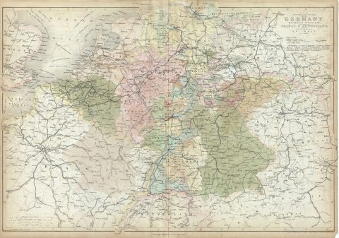 1849 Black Map of Greater Germany (Germany, Holland, Belgium, Bohemia, Austria)