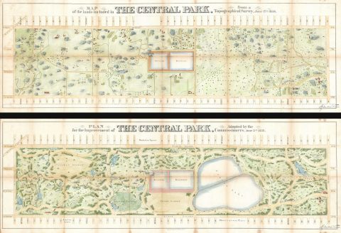 1856 Viele Plan or Map of Central Park (first map of Central Park, 2 pieces)