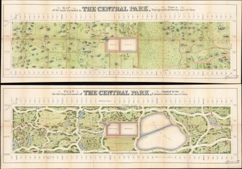 1856 Viele Plan or Map of Central Park (first map of Central Park, 2 pieces)