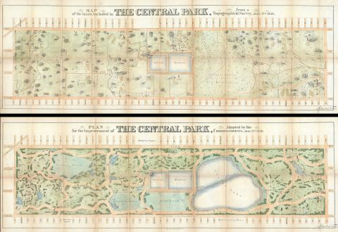 1856 Viele Plan or Map of Central Park (first map of Central Park, 2 pieces)