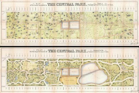 1856 Viele Plan or Map of Central Park (first map of Central Park, 2 pieces)