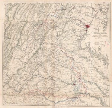 1865 War Dept. Map of Central Virginia Illustrating General Grant's Campaigns