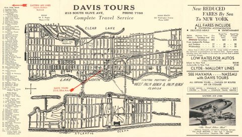 1935 Davis Tours City Map of Central Palm Beach and West Palm Beach, Florida