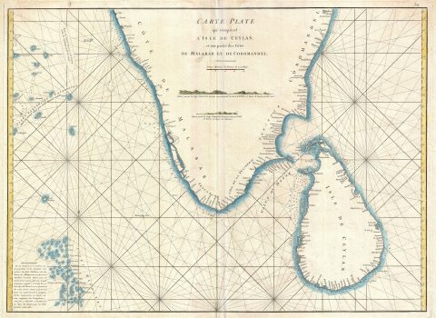 1775 Mannevillette Map of Southern India and Ceylon or Sri Lanka