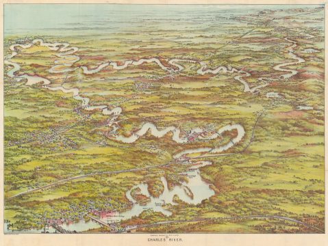 1907 Walker Map and Bird's-Eye View of the Charles River, Massachusetts