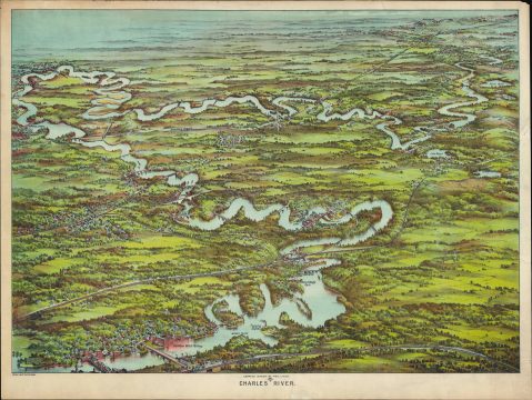 1907 Walker Map and View of Charles River, Massachusetts