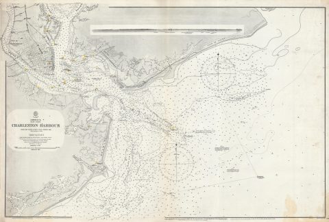 1912 British Admiralty Nautical Chart or Map of Charleston Harbor, South Carolina